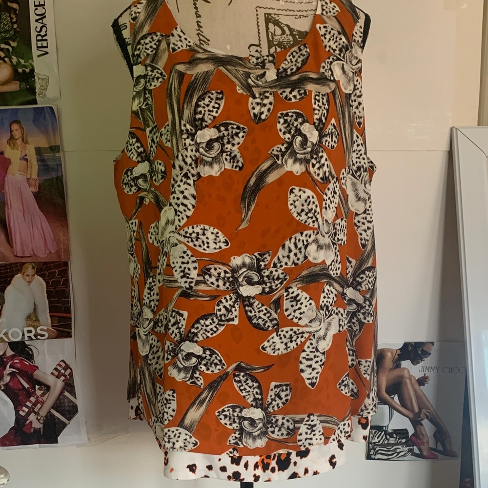 Chicos Reversible Tank Desert Bloom Tank Woven Pattern Sunburst Top